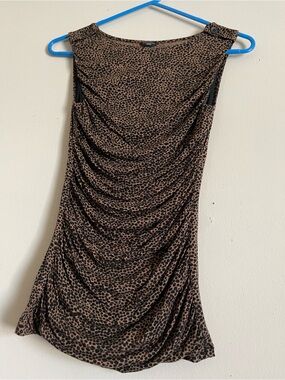 ANN TAYLOR Sleeveless Ruched Front Animal leopard Print Top Brown Size XS Petite